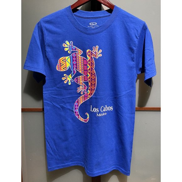 Los Cabos Mexico Beach Surf Life Giant Day Gecko Lizard Blue T-Shirt Shirt Tee S - Picture 2 of 5